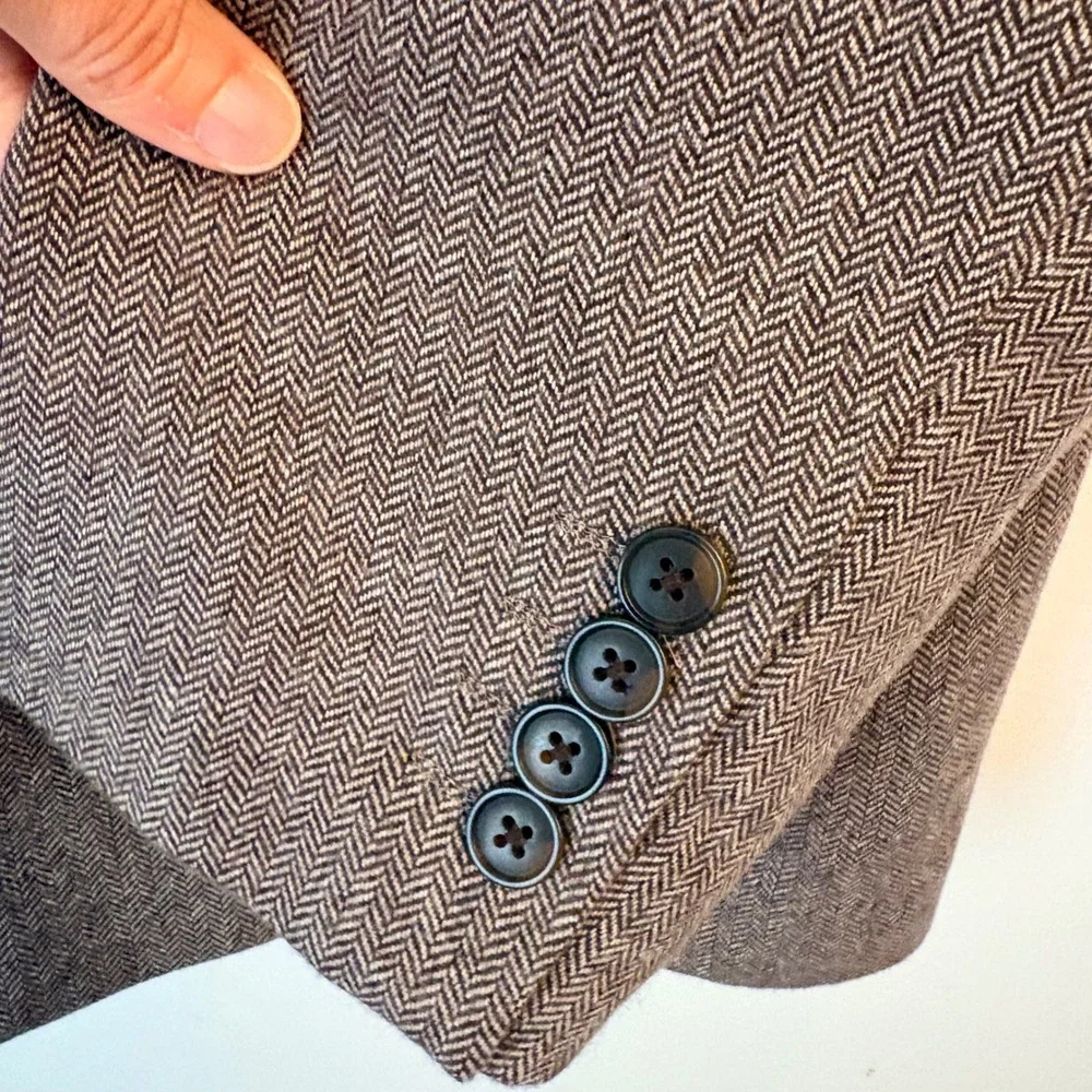 Adolfo Mens 44 Short Brown Herringbone 100% Lambswool Blazer Sport Coat Jacket